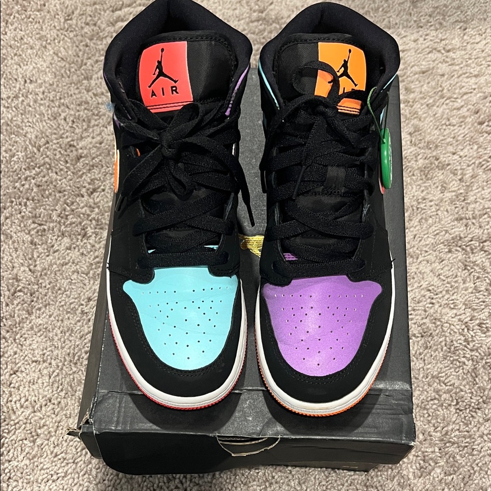 Air Jordan 1 Mid - Neon Black, Blue, Purple, Orange